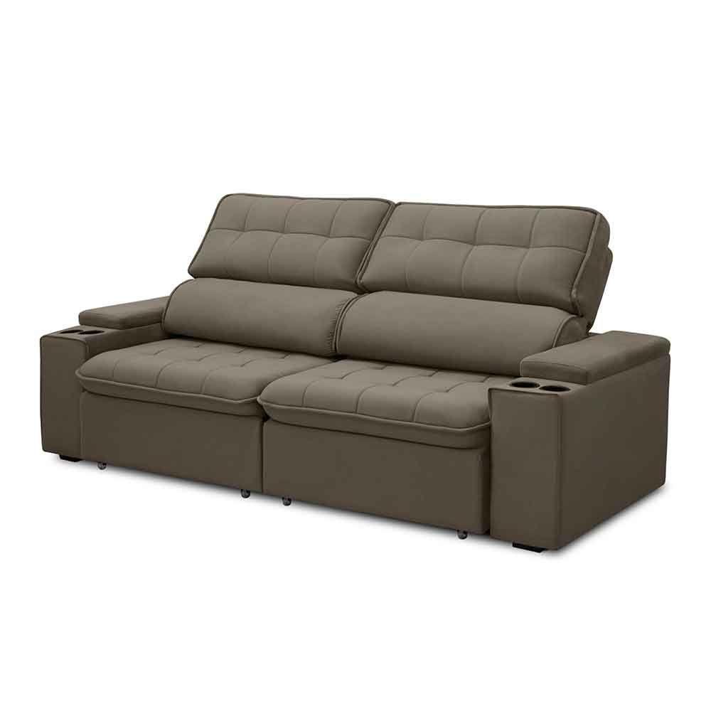 Sofá Retrátil Reclinável 3 Lugares 250Cm Ginevra F05 Veludo Castor - 1