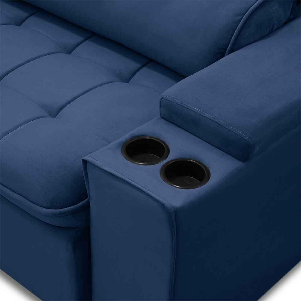 Sofá Retrátil Reclinável 3 Lugares 250Cm Ginevra F05 Veludo Azul - 4