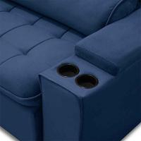 Sofá Retrátil Reclinável 3 Lugares 250Cm Ginevra F05 Veludo Azul