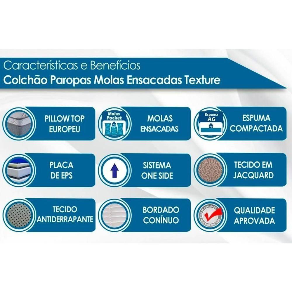 Cama Box Solteiro: Colchão Molas MasterPocket Ensacadas Paropas   Texture + Base CRC Suede Clean(88x188) - 2