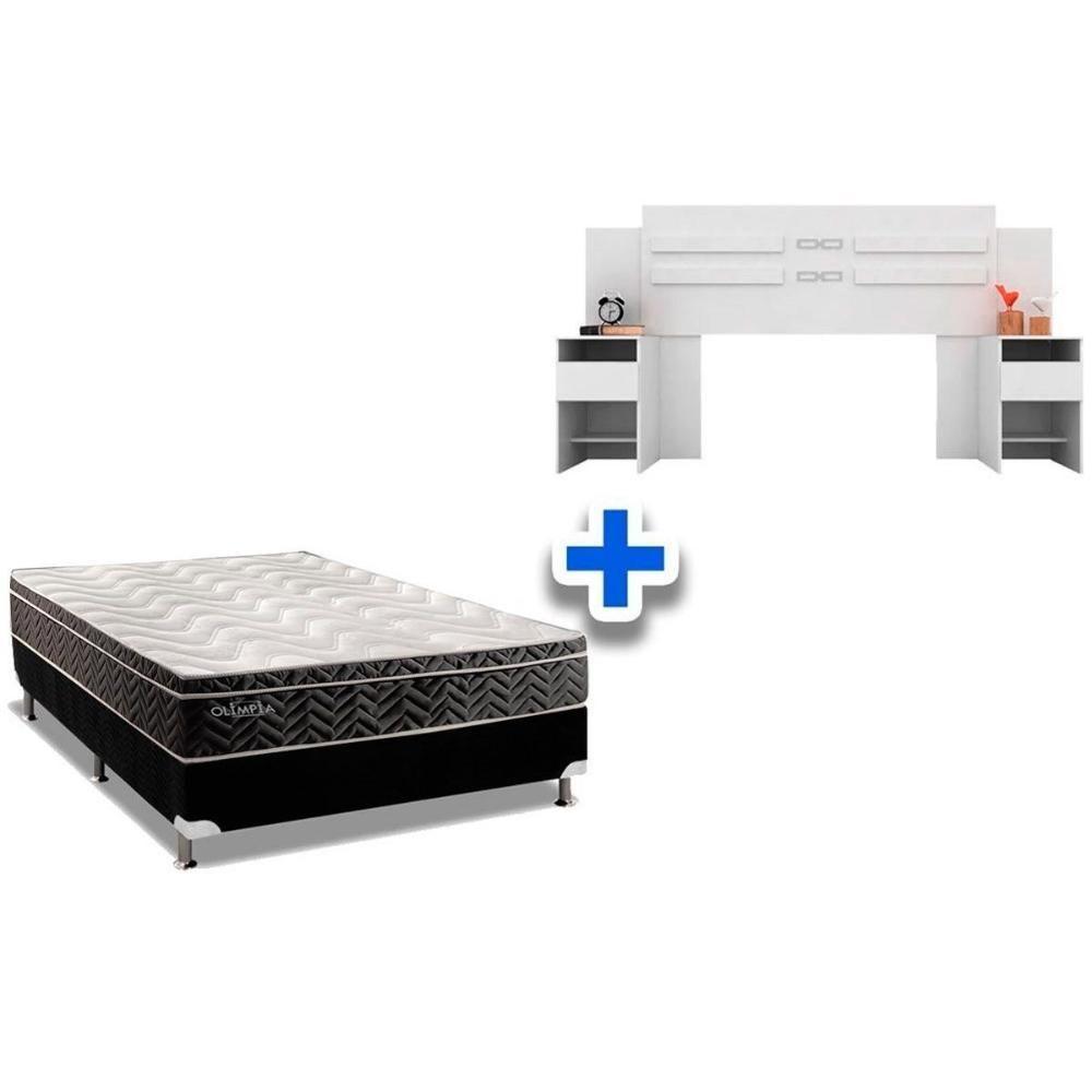 Cama Box Casal Crc + Colchão Molas Olímpia + Cabeceira Triunfo Branco - 1