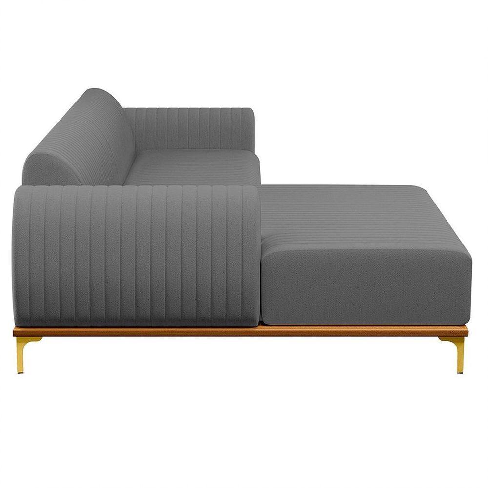 Sofá 265Cm 4 Lugares Com Chaise Esquerdo Pés Gold Molino C-416 Linho Cinza Escuro - Domi - 2