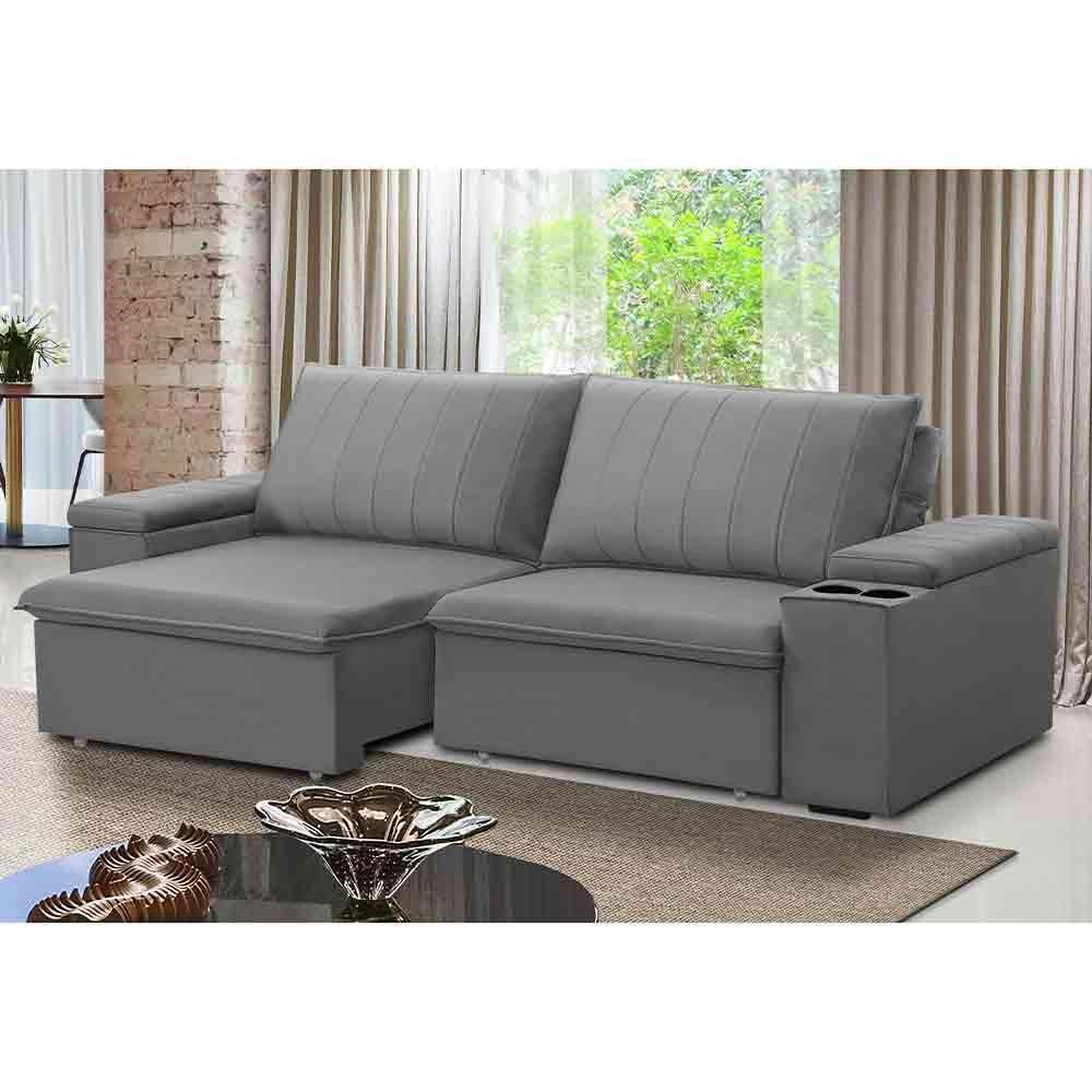 Sofá Retrátil Reclinável 3 Lugares 225Cm Baluart F05 Veludo Prata - 6