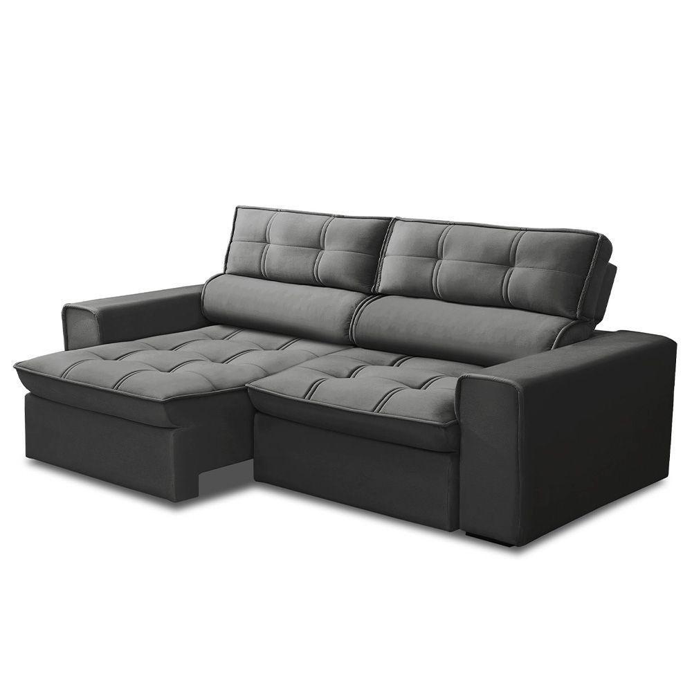 Sofá Retrátil Reclinável 3 Lugares 240Cm Blanches F05 Veludo Grafite - 1