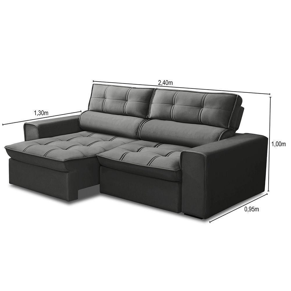 Sofá Retrátil Reclinável 3 Lugares 240Cm Blanches F05 Veludo Grafite - 3