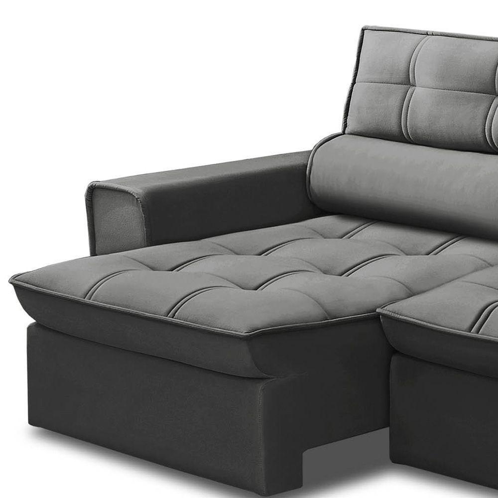 Sofá Retrátil Reclinável 3 Lugares 240Cm Blanches F05 Veludo Grafite - 7