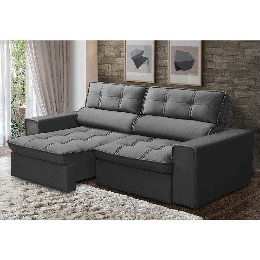 Sofá Retrátil Reclinável 3 Lugares 240Cm Blanches F05 Veludo Grafite - 8
