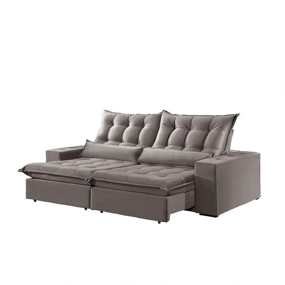 Sofá 3 Lugares Retrátil Venus 2.30m Veludo Prata Móveis Mix Prata - 4