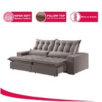 Sofá 3 Lugares Retrátil Venus 2.30m Veludo Prata Móveis Mix Prata - 3