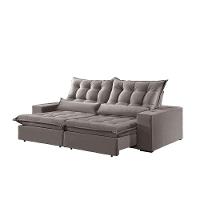 Sofá 3 Lugares Retrátil Venus 2.30m Veludo Prata Móveis Mix Prata - 4