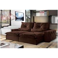 Sofá 5 Lugares Retrátil 2,90m Fusion Veludo Marrom Havana - Móveis Mix Marrom Burgues - 3