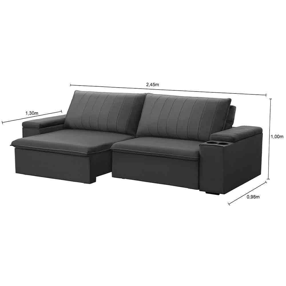 Sofá Retrátil Reclinável 3 Lugares 245Cm Baluart F05 Veludo Grafite - 4