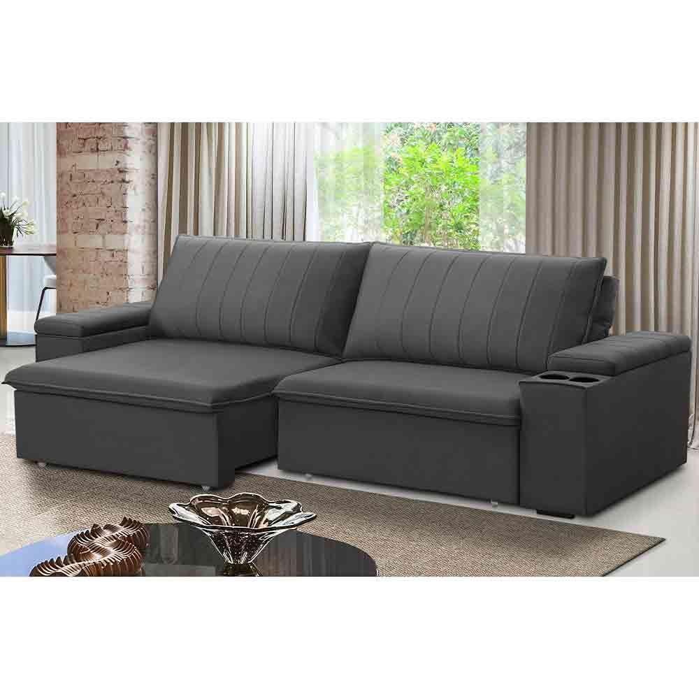 Sofá Retrátil Reclinável 3 Lugares 245Cm Baluart F05 Veludo Grafite - 6
