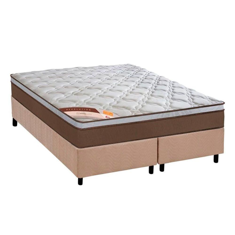 Cama Box King: Colchão Molas Pocket Ensacadas Castor  Revolution + Base CRC Suede Bege(193x203) - 1