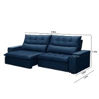 Sofá Retrátil Reclinável 3 Lugares 250Cm Moritz F05 Veludo Azul - 5