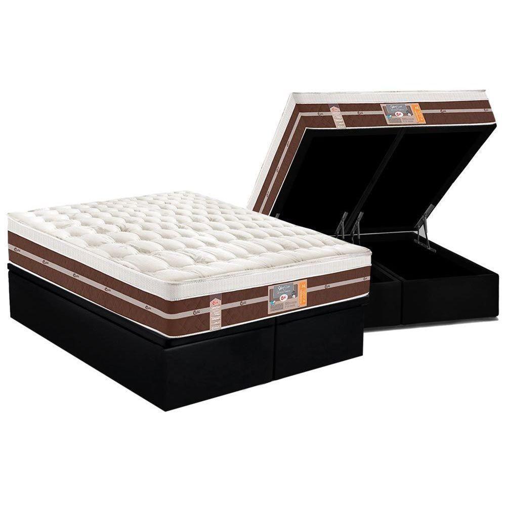 Cama Box Baú Queen: Colchão Molas Ensacadas Castor Pocket Silver Star Air Híbrido + Base CRC Courano Black(158x198) - 1