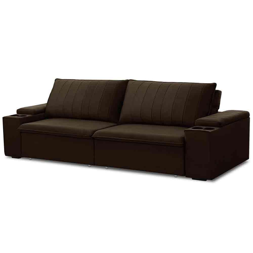 Sofá Retrátil Reclinável 3 Lugares 245Cm Baluart F05 Veludo Marrom - 1