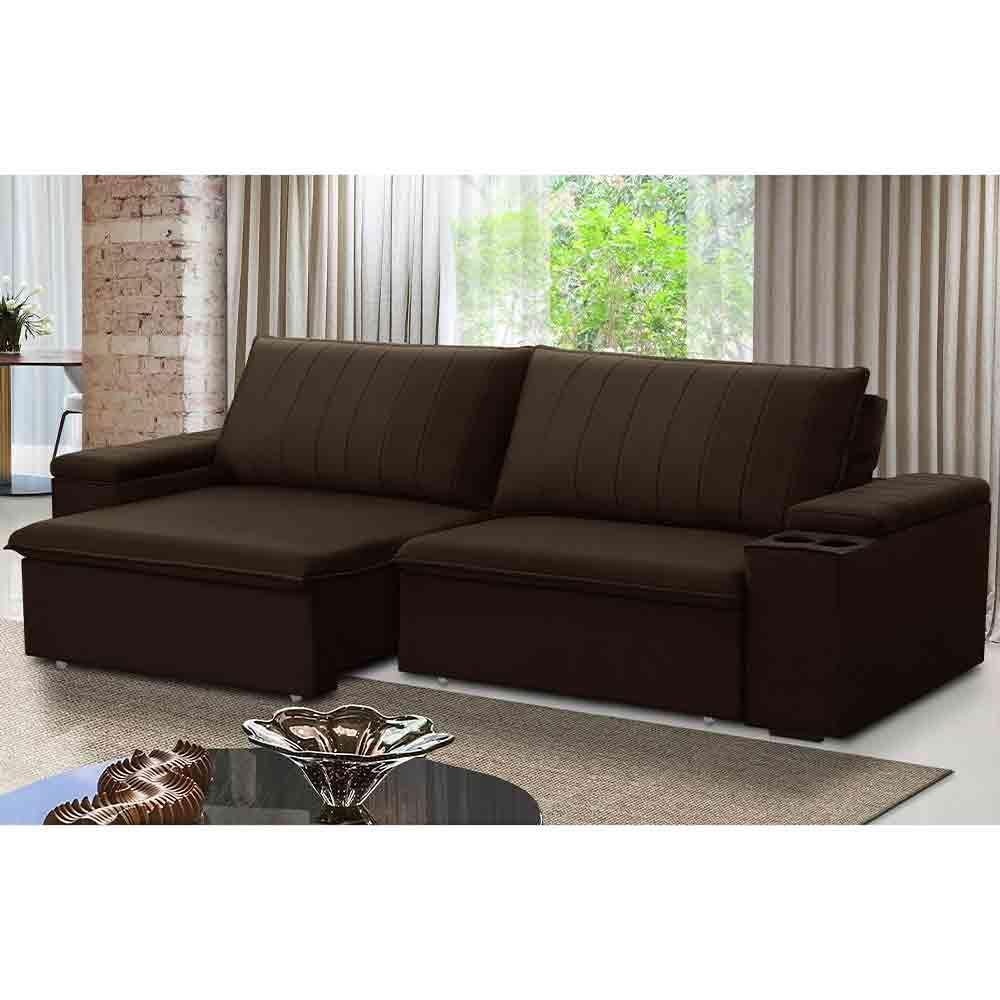 Sofá Retrátil Reclinável 3 Lugares 245Cm Baluart F05 Veludo Marrom - 6