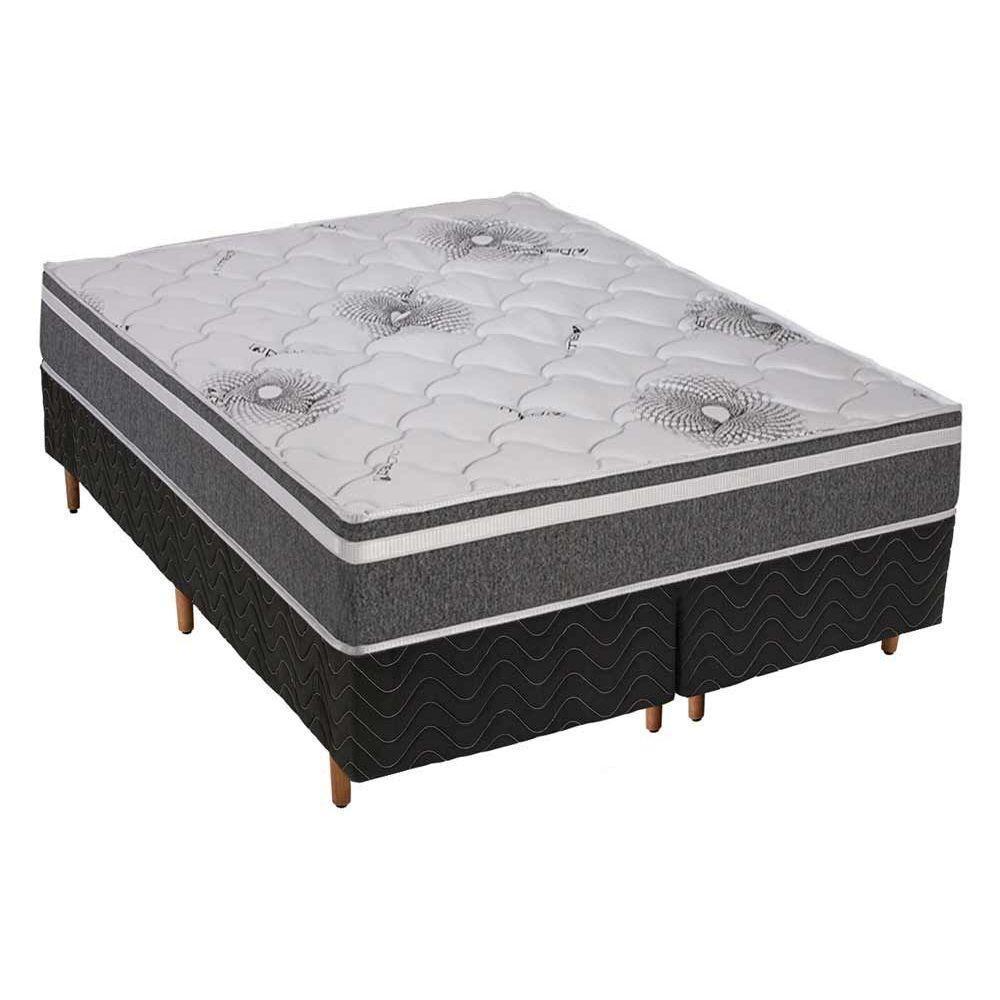 Cama Box Queen: Colchão Espuma D33 Polar Pérola Premium + Base CRC Fantasy Black(158x198) - 1