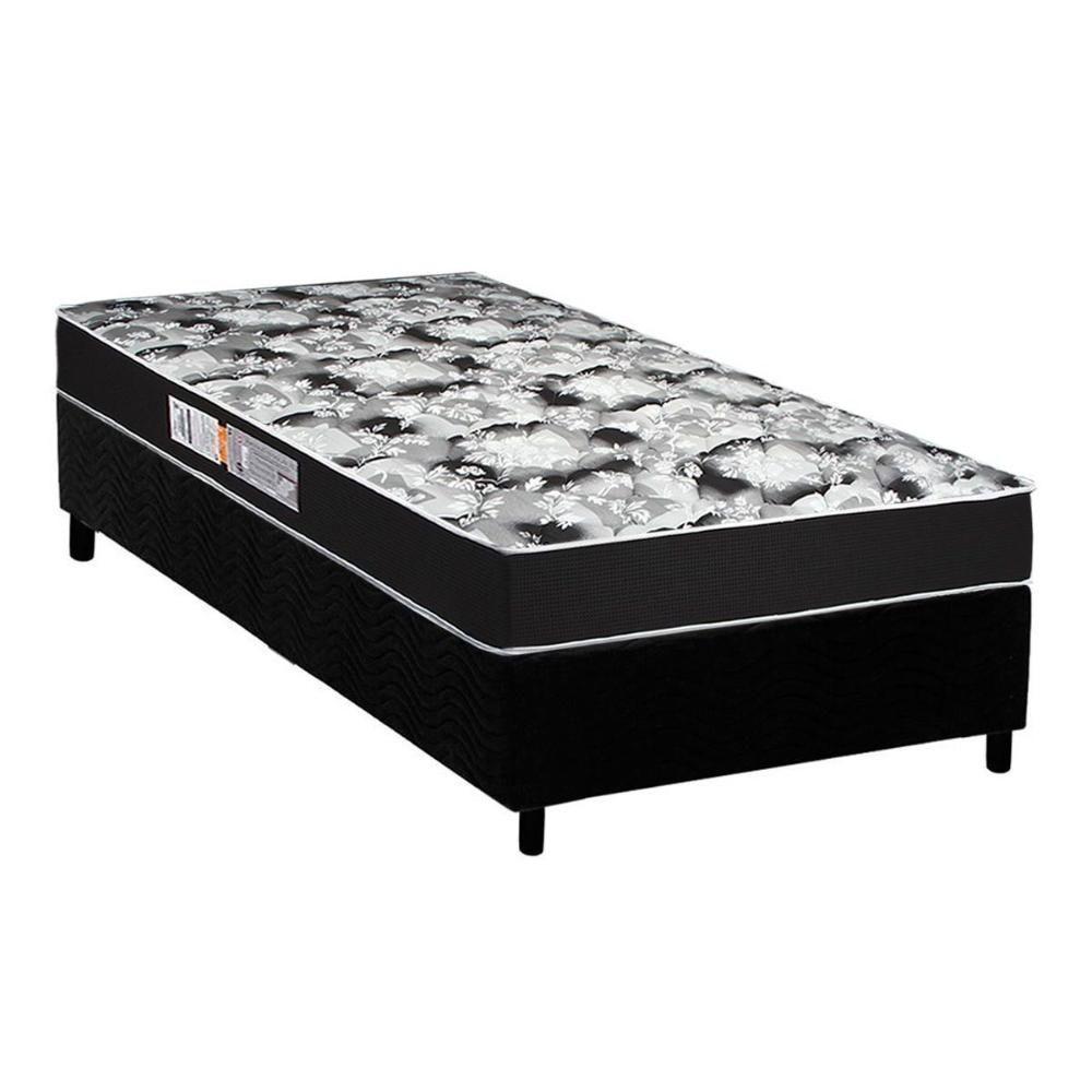Cama Box Solteiro: Colchão Espuma D45 Luckspuma Gran Luck Pro + Base Crc Suede Black(88X188) - 1