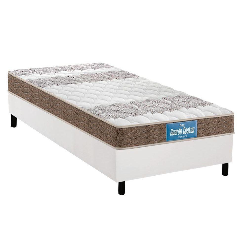 Cama Box Solteiro: Colchão Anatômico Probel D33/EP Guarda Costas Próintense Double Face+ Base CRC Courano White(88x188) - 1