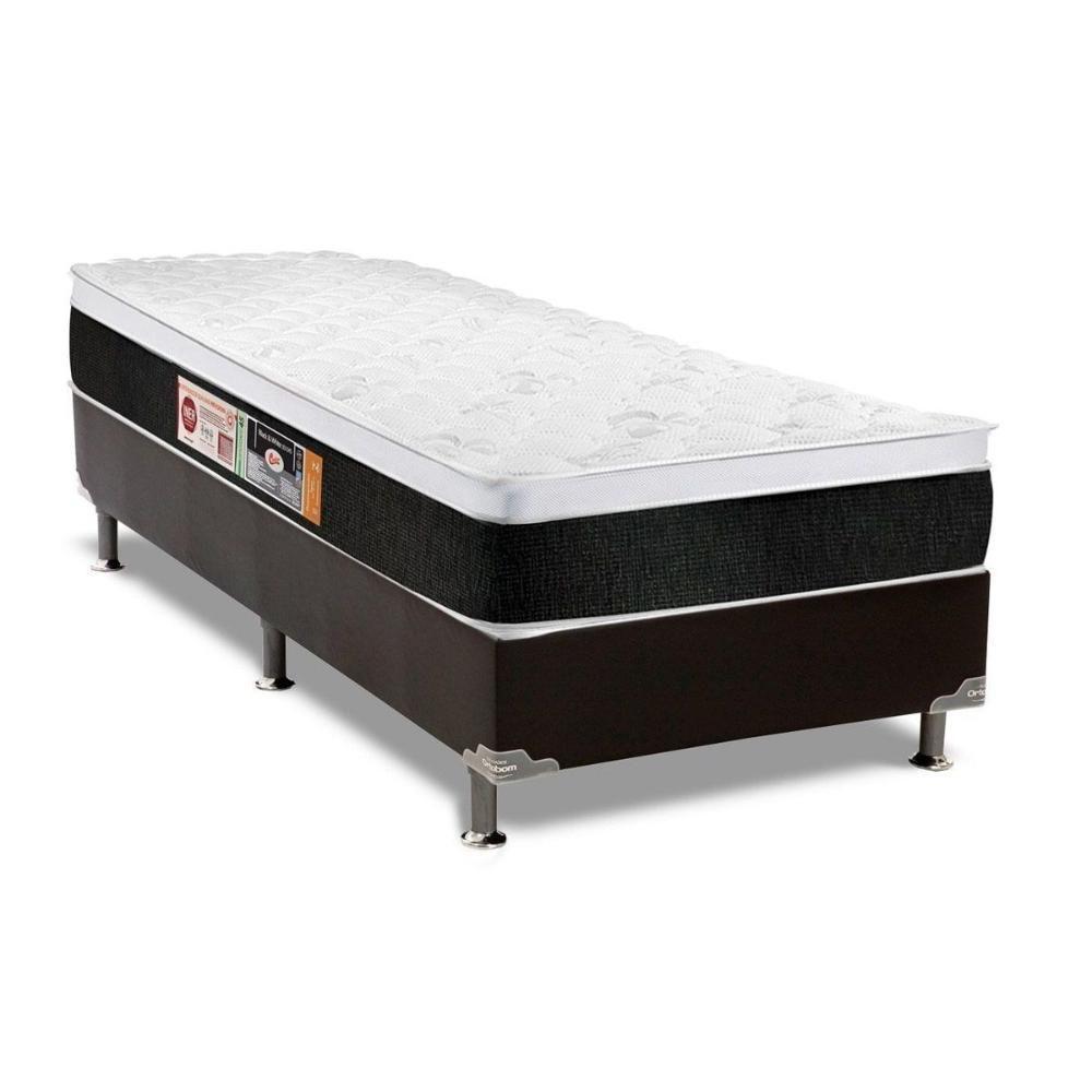 Cama Box Solteiro: Colchão Espuma D45 Castor Black e White AIR + Base CRC Suede Black(88x188) - 1