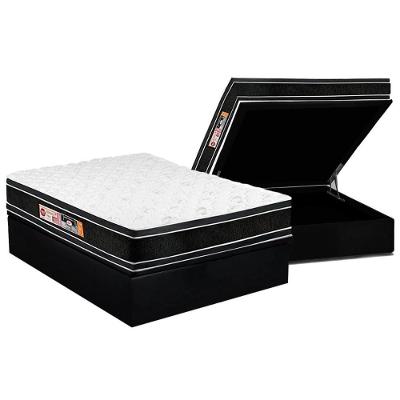 Cama Box Baú Casal: Colchão Espuma D33 Castor Black e White Double Face + Base CRC Suede Black(138x188)