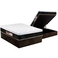 Cama Box Baú Casal: Colchão Espuma Castor D45 Black e White Air Euro Pillow + Base CRC Suede Brown(138x188) - 1