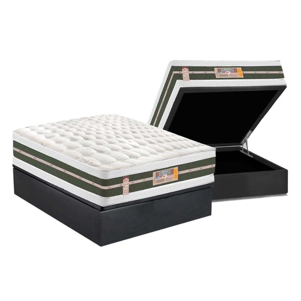 Cama Box Baú Casal: Colchão Molas Castor Bonnel Silver Star Air + Base CRC Suede Gray(138x188) - 1