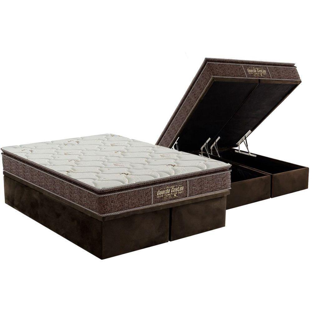 Cama Box Baú King: Colchão Ortopédico Probel Guarda Costas Extra Firme + Base Brown(193X203) - 1