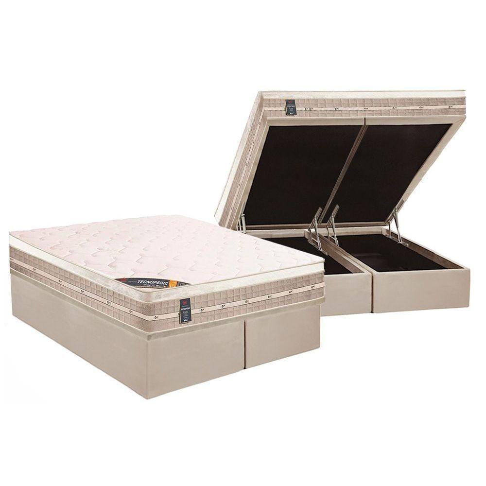Cama Box Baú Queen: Colchão Molas Castor Bonnel Premium Tecnopedic + Base CRC Suede Clean(158x198) - 1