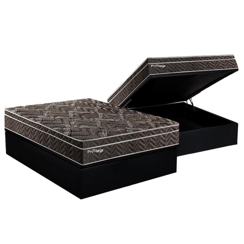 Cama Box Baú Casal: Colchão Molas Ensacadas Paropas MasterPocket Previlege + Base CRC Suede Black(138x188) - 1