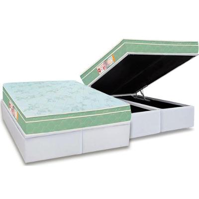 Cama Box Baú King: Colchão Espuma D33 Castor Sleep Max Euro Pillow + Base CRC Courano White(193x203)