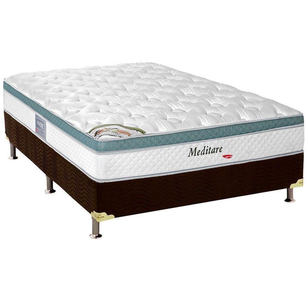 Cama Box Casal: Colchão Molas Masterpocket Ensacadas Herval Meditare + Base Marrom(138X188) - 1