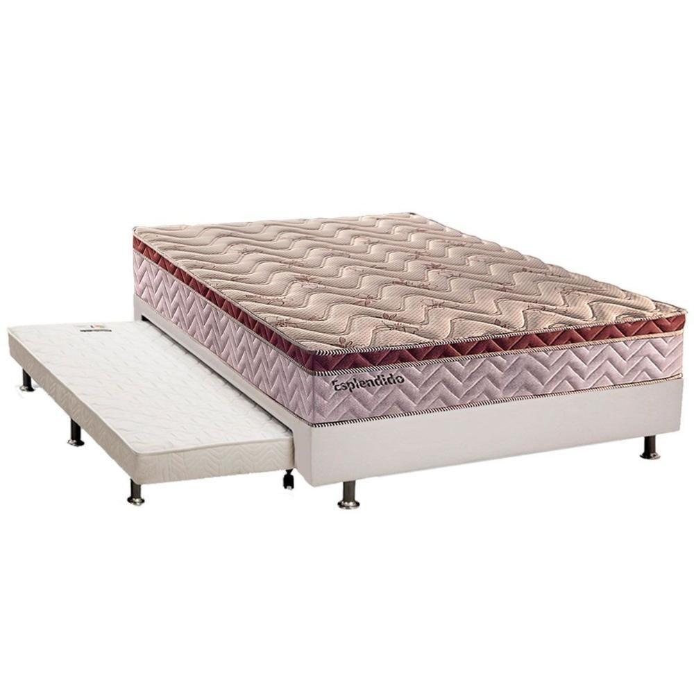 Cama Box c/Auxiliar Casal: Colchão Paropas MasterPocket Esplêndido Bordô + Base CRC Courano Branco(138x188) - 1