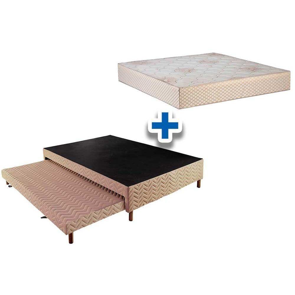 Cama Box c/Auxiliar Casal: Colchão Polar Superlastic Safira Clean + Base CRC Rústico Bege(138x188) - 1