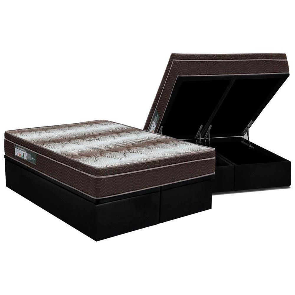 Cama Box Baú Queen: Colchão Ortopédico Ortobom Light + Base CRC Suede Black(158x198) - 1