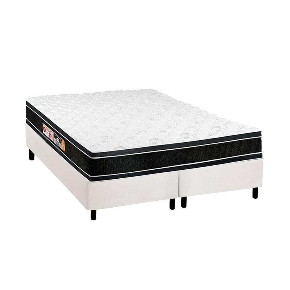 Cama Box Queen: Colchão Espuma D33 Castor Black E White Double Face + Base White(158X198) - 1