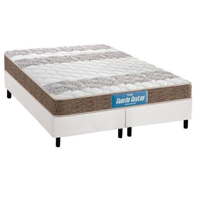 Cama Box Queen: Colchão Espuma D33 Probel /Ep Guarda Costas Double Face+ Base White(158X198)