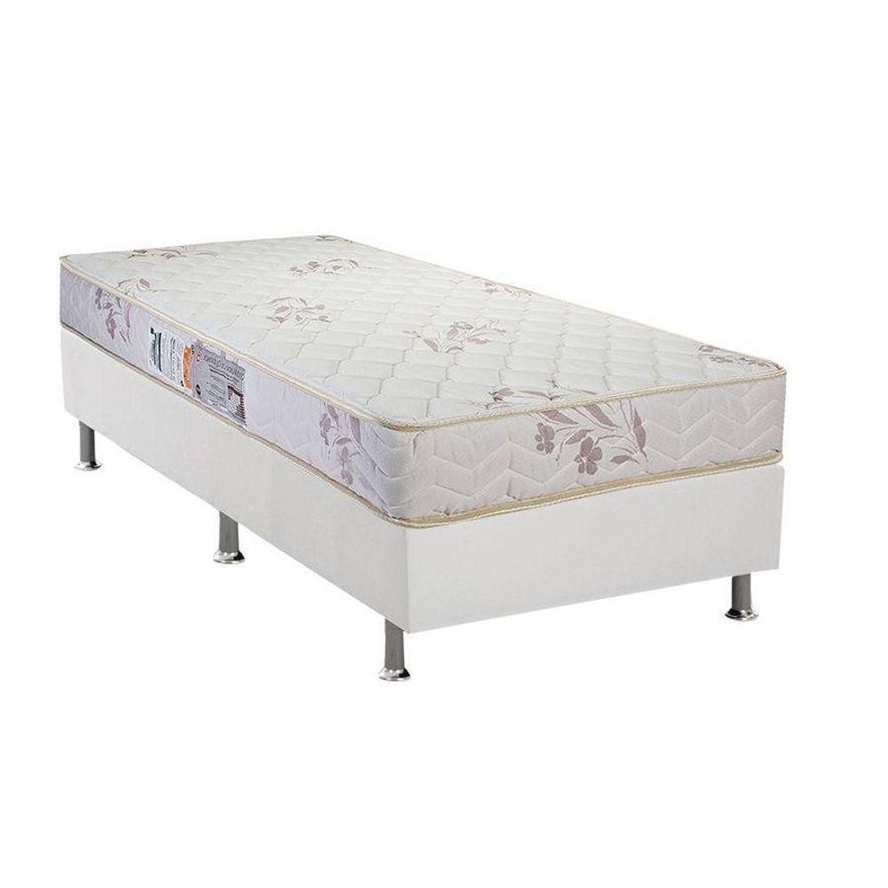 Cama Box Solteiro: Colchão Espuma D45 Luckspuma Gran Luck Floral Pró Saúde + Base CRC Courano White(88x188) - 1