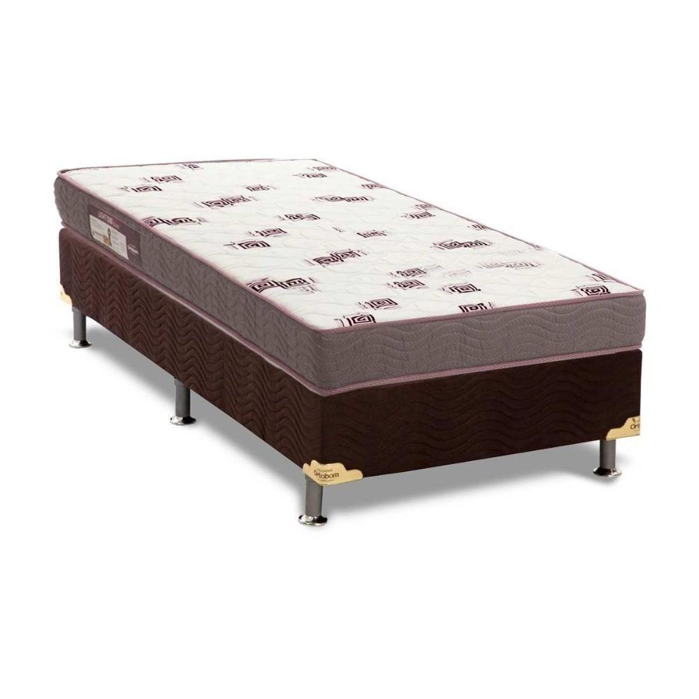 Cama Box Solteiro: Colchão Espuma Ortobom D28 Light + Base CRC Suede Brown(88x188) - 1