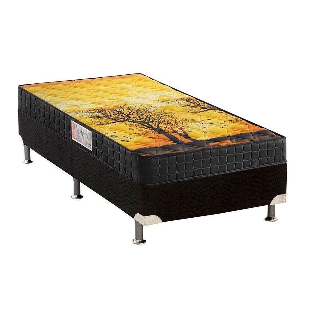 Cama Box Solteiro: Colchão Anatômico Anjos D28/EP Pantanal + Base CRC Suede Black(88x188) - 1