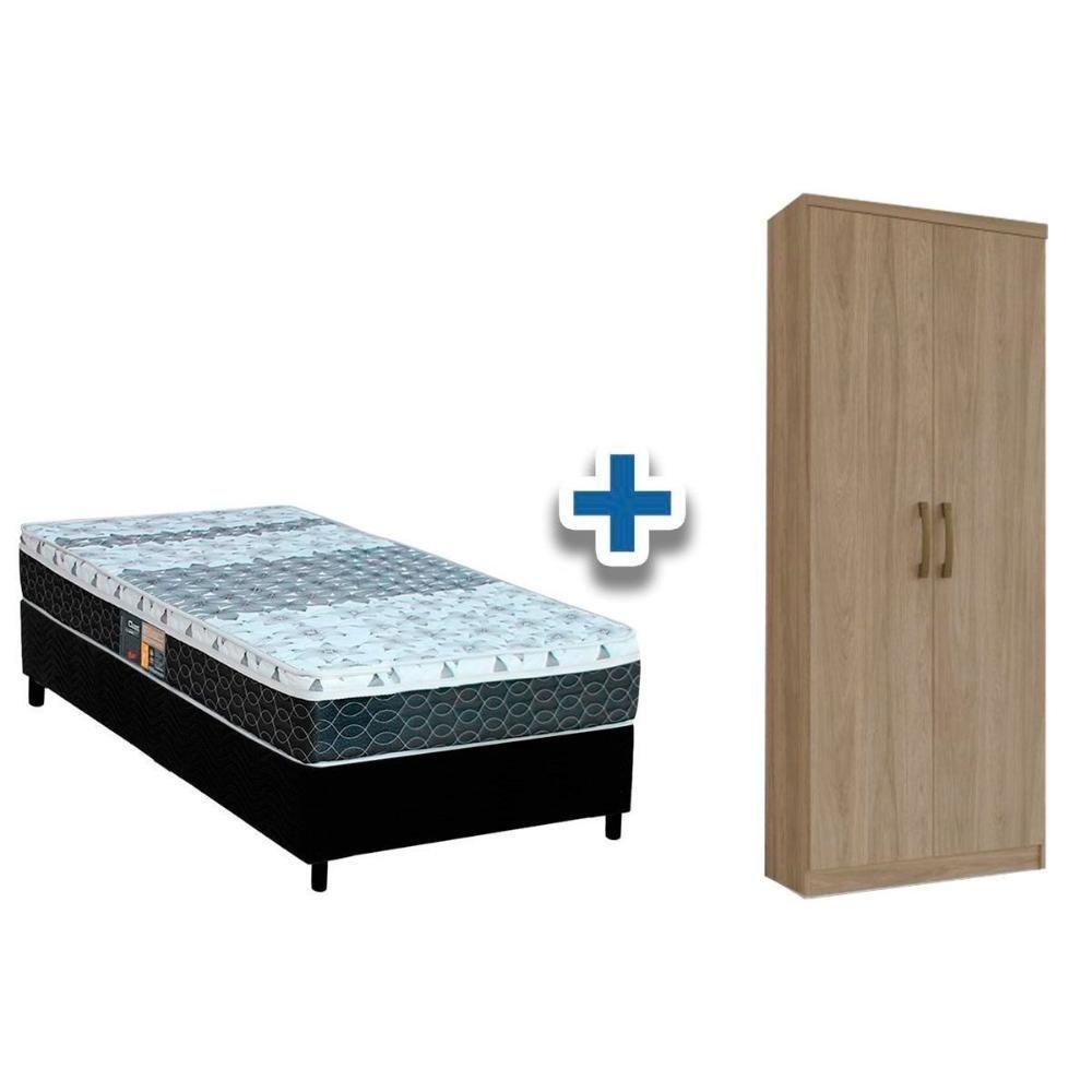 Cama Box Solteiro CRC + Bonnel Castor + Armário Multiuso Margarida Rústico - 1