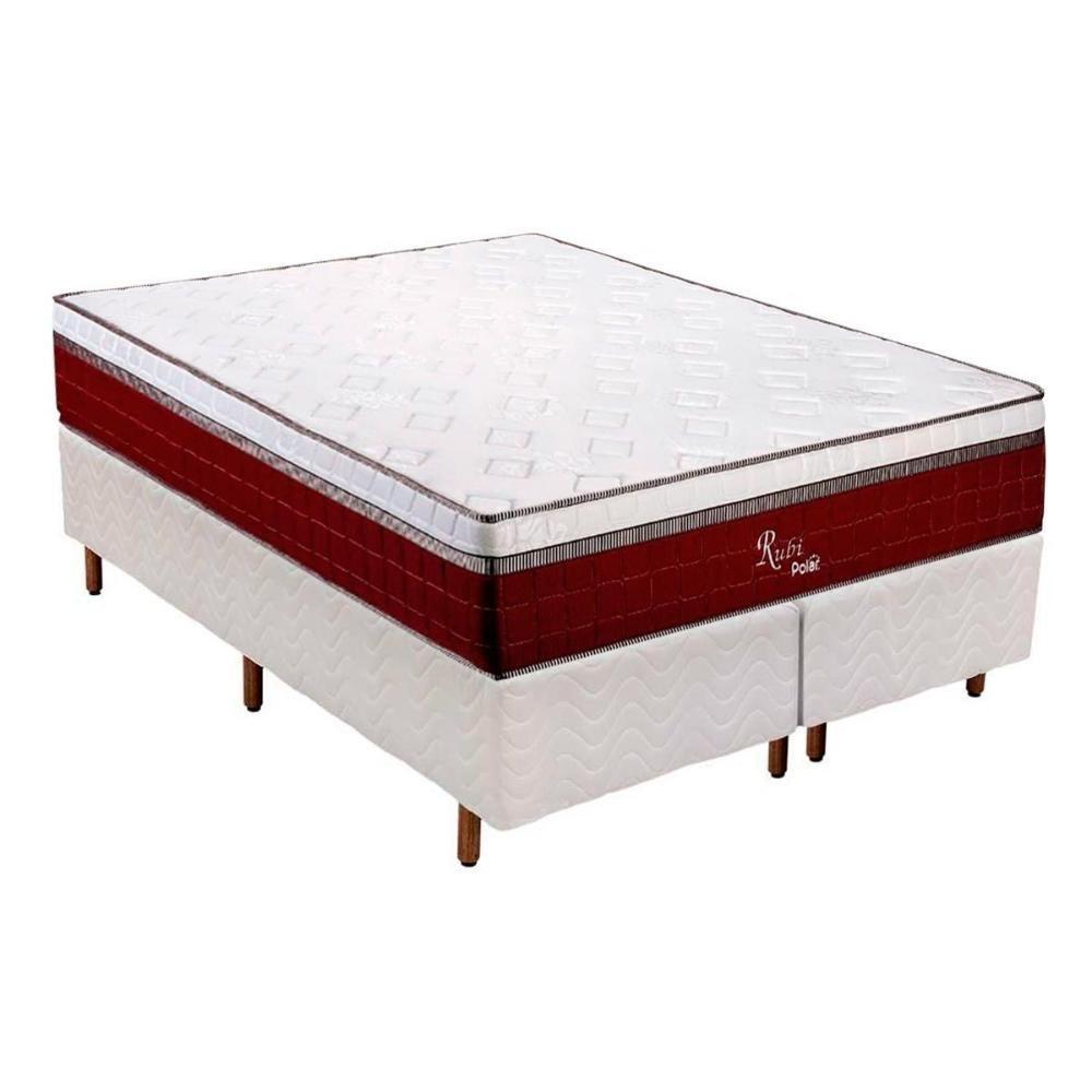 Cama Box Queen: Colchão Molas Polar Masterpocket Ensacadas Rubi + Base Crc Rústico Branco(158X198) - 1