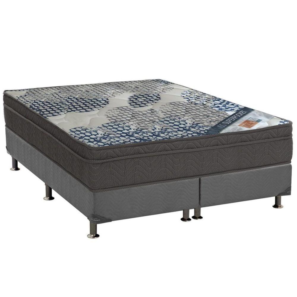 Cama Box Queen: Colchão Molas Ensacadas Ortobom SuperPocket ISO Firme + Base CRC Suede Gray(158x198) - 1