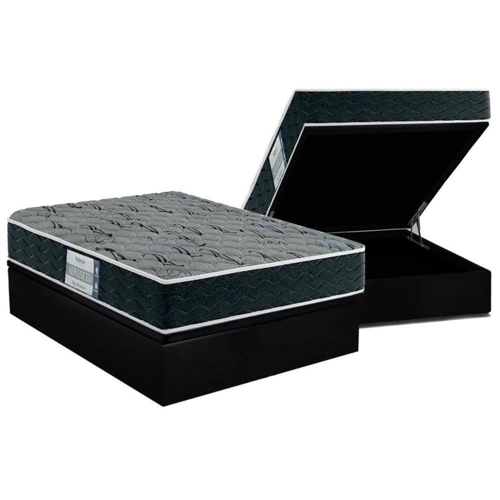 Cama Box Baú Casal: Colchão Espuma D33 Probel ProDormir Advanced Mega Resistente + Base CRC Suede Black(138x188) - 1