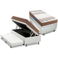 Cama Box Baú c/Auxiliar Solteiro: Colchão Espuma Probel D33 Guarda Costa + Base CRC Courano White(88x188) - 1