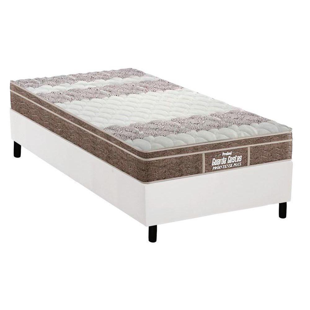 Cama Box Solteiro: Colchão Ortopédico Probel D33/EP Anatômico Guarda Costas Próintense Plus + Base CRC Suede White(88x188) - 1