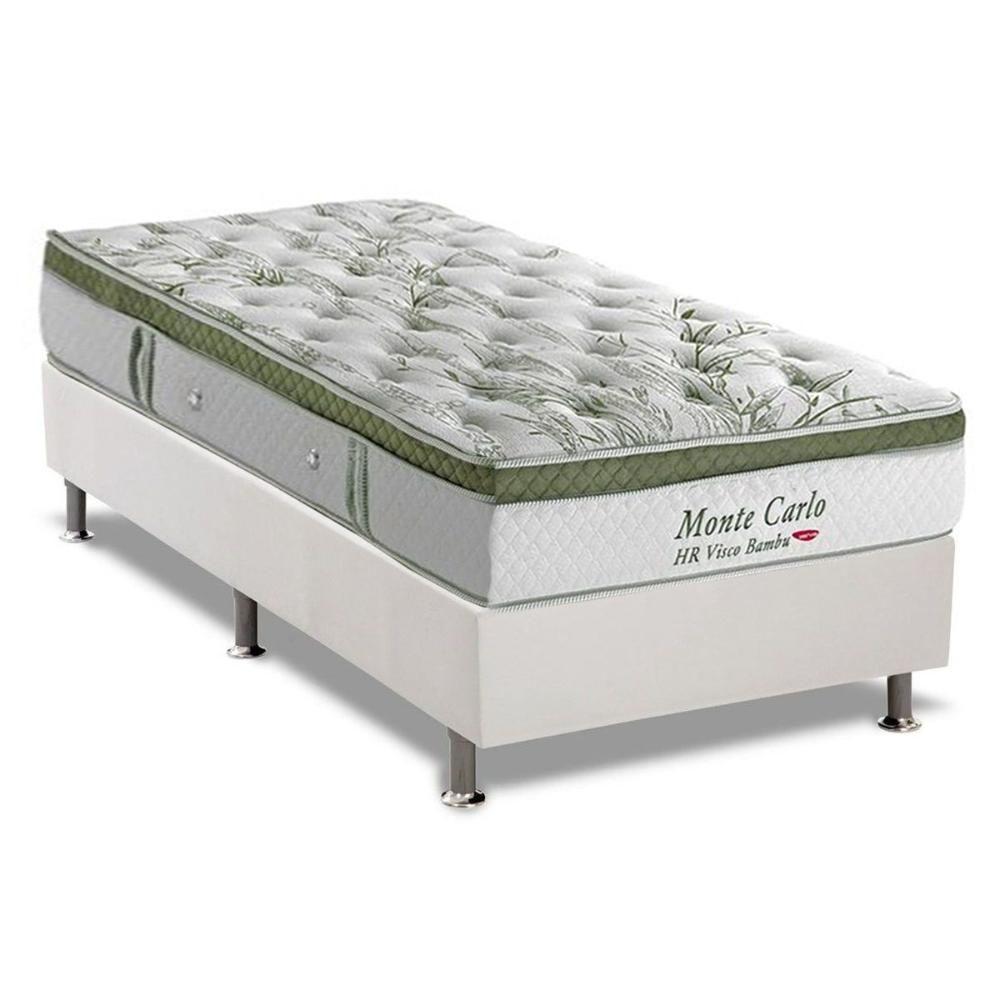 Cama Box Solteiro: Colchão Molas Herval Ensacadas Monte Carlo Visco + Base Branco(88X188) - 1