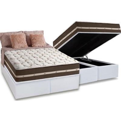Cama Box Baú King: Colchão Molas Anjos Superlastic Classic + Base Crc Courano White(193X203)